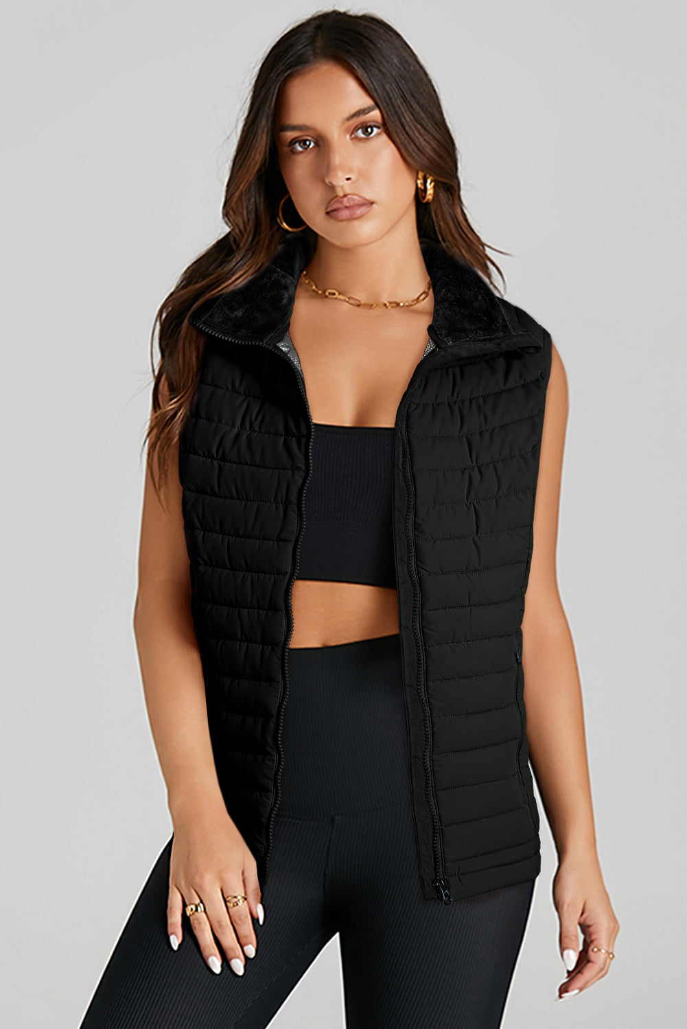 Catherine – Sleeveless Quilted Puffer Vest with Zip-Up Closure