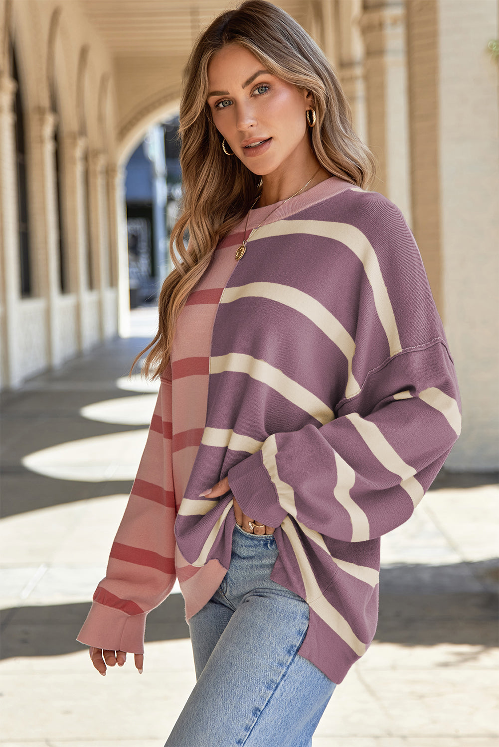 Charlee – Women's Stripe Oversized Colorblock Sweater