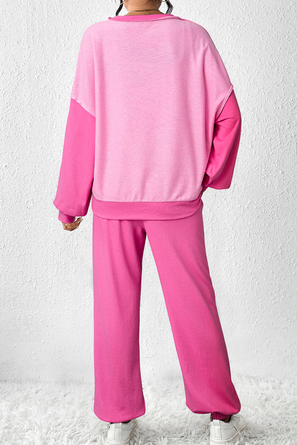 Lilly – Bonbon Contrast Patchwork Pullover and Drawstring Joggers Set