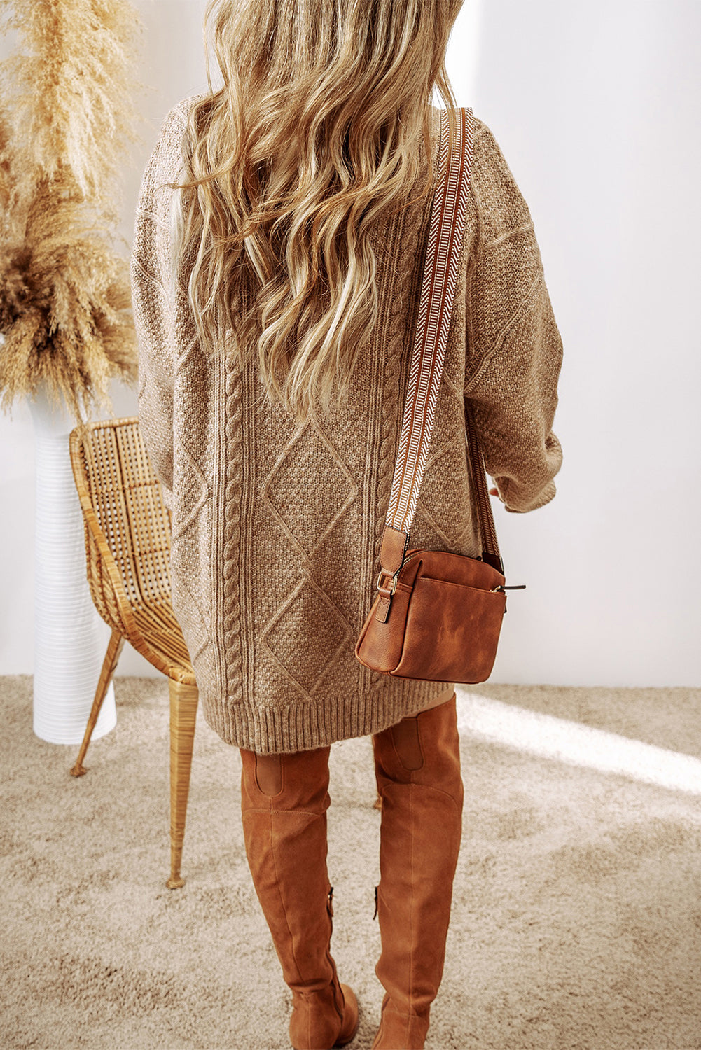 Ariel – Cable Knit Loose Fit Sweater Dress with Drop Shoulders