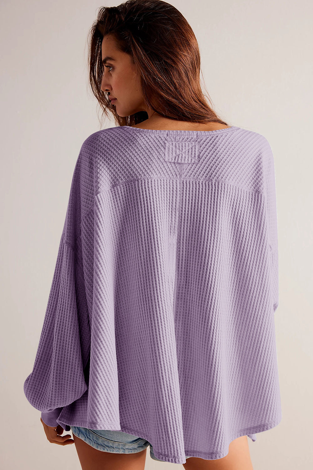 Danna – Waffle Knit V-Neck Drop Shoulder Loose Fit Blouse