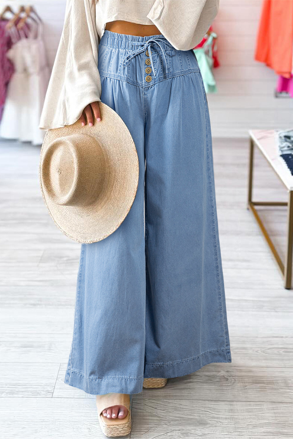 Malia – Button Fly Waist Wide Leg Jeans