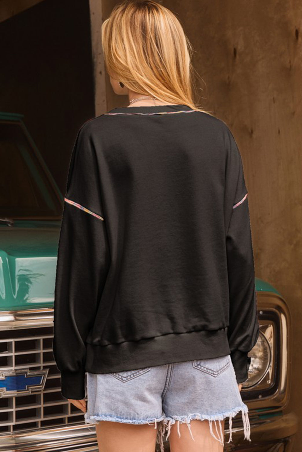 Laura – Women's Pullover Sweatshirt with Rainbow Contrast Trim