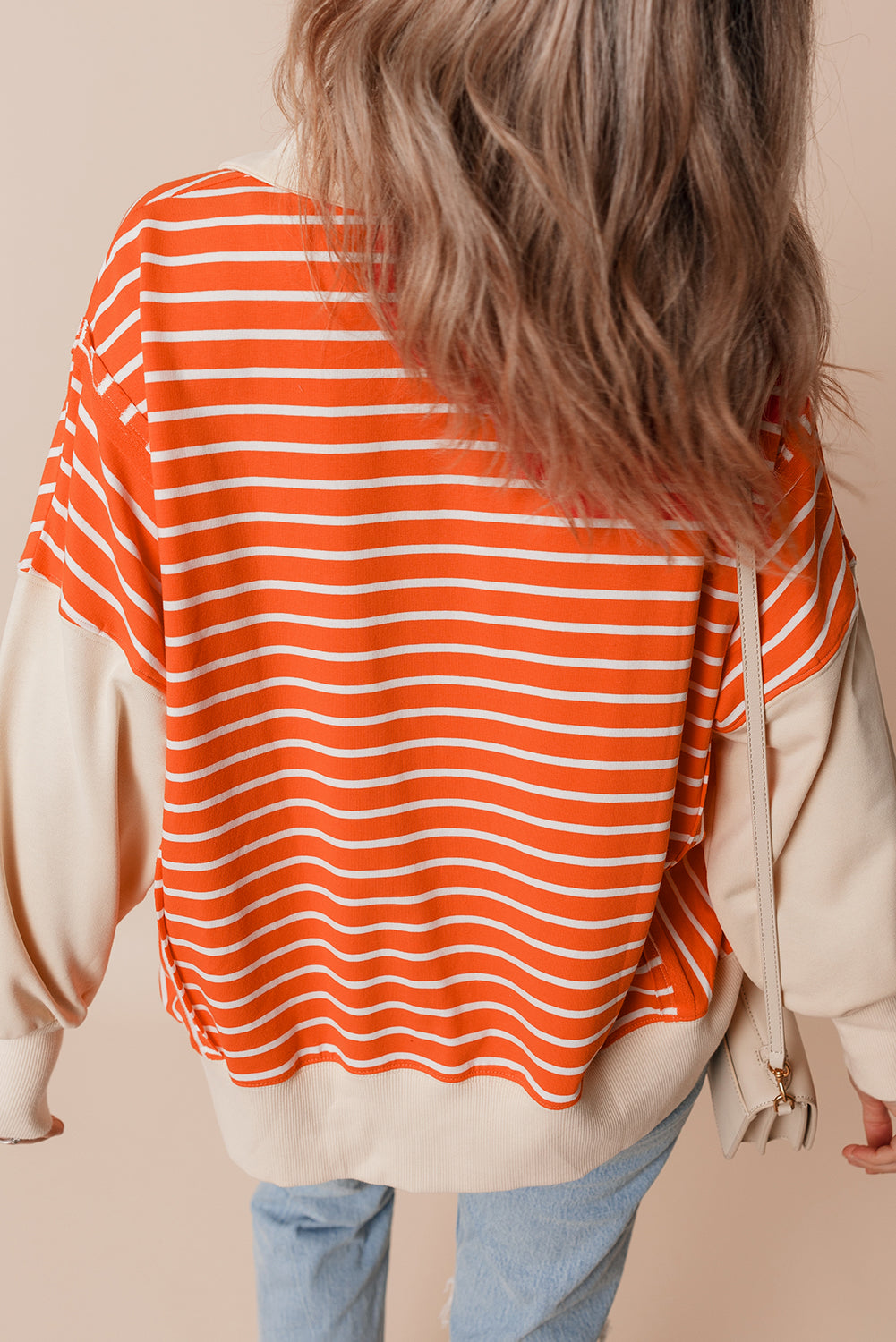 Angelina – Stripe Color Block Drop Shoulder Sweatshirt with Collar