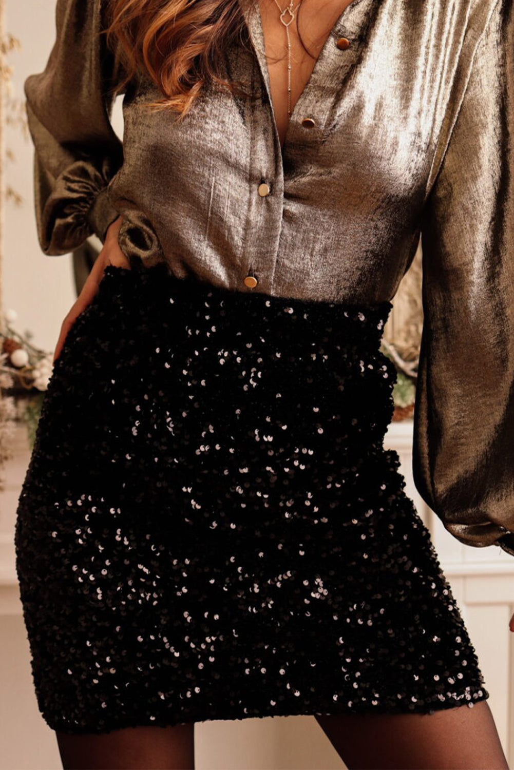 Collins – Black Sequin Bodycon Mini Skirt
