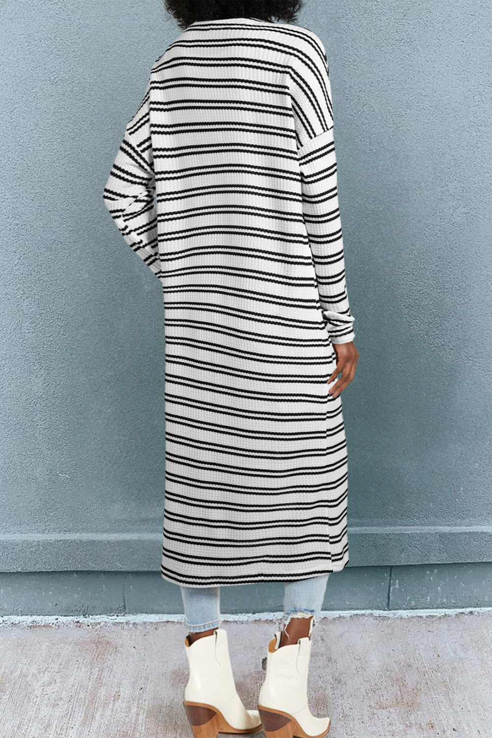 Mariana – Black Stripe Print Open Front Duster Cardigan