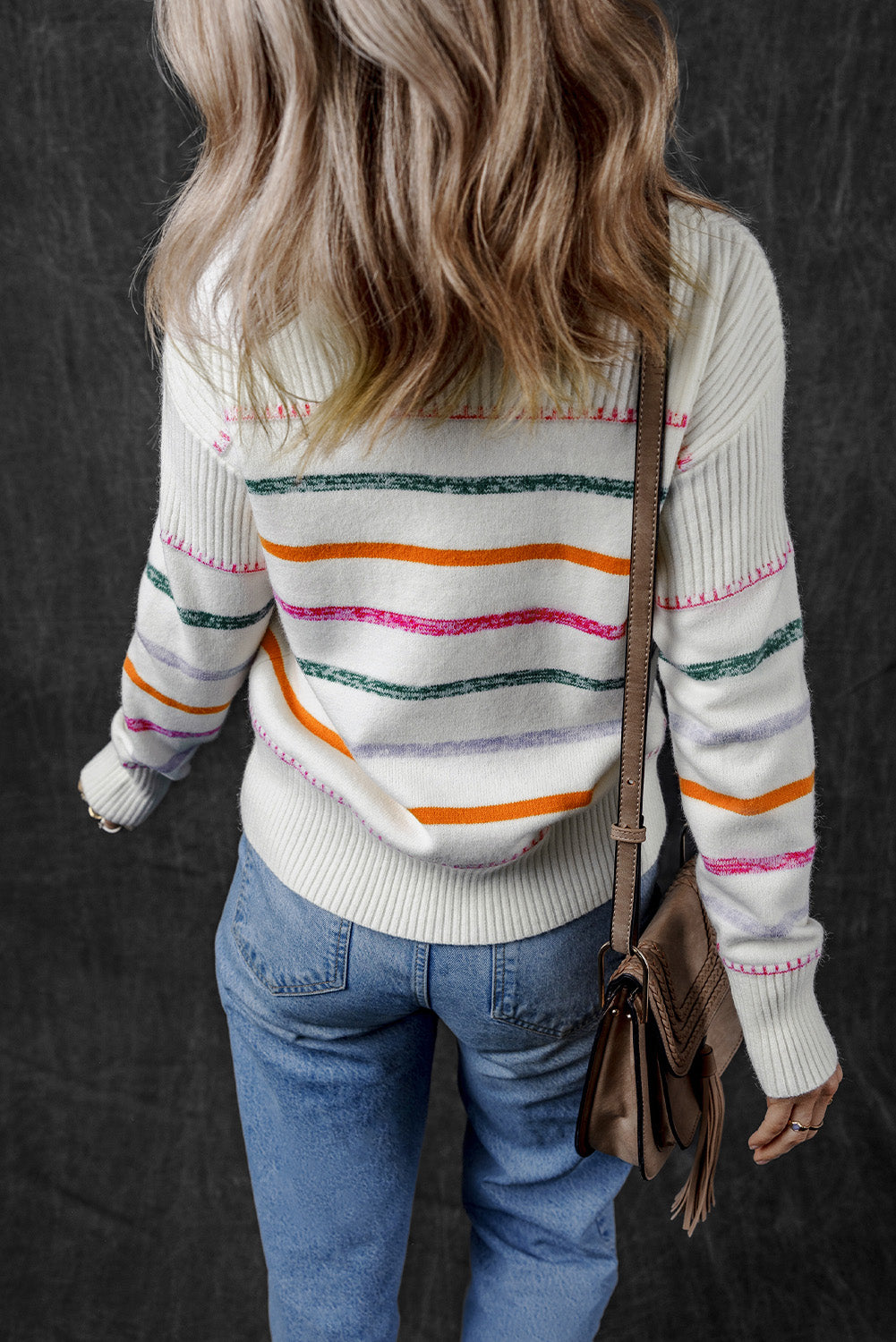 Luciana – Striped Knit Sweater with Ribbed Trim