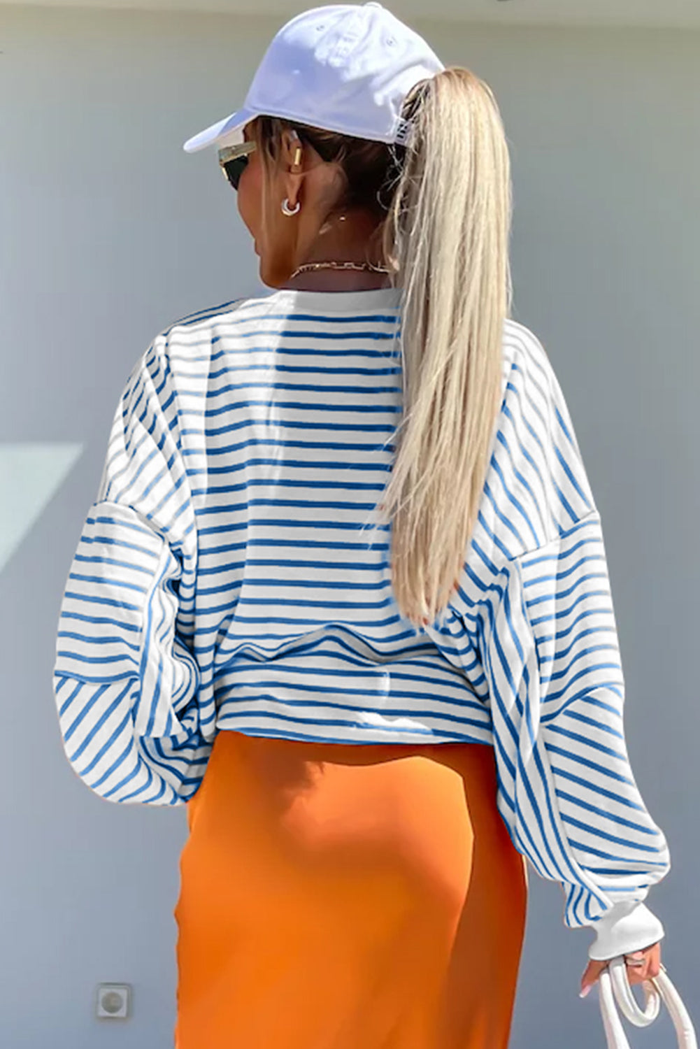 Lilliana – Women’s Striped Drop Shoulder Crew Neck Sweatshirt