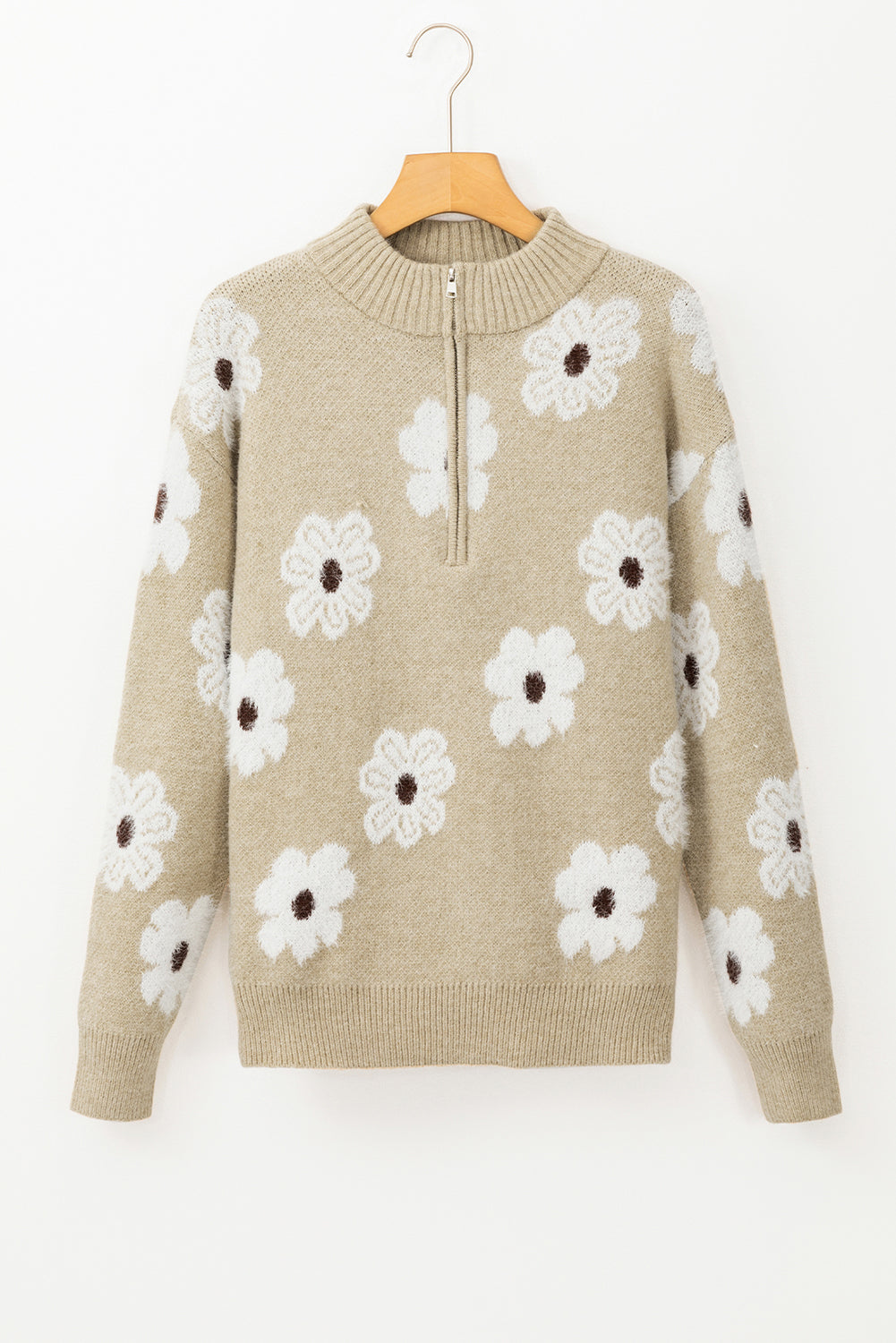 Celeste – Floral Pattern Half Zip Drop Shoulder Sweater