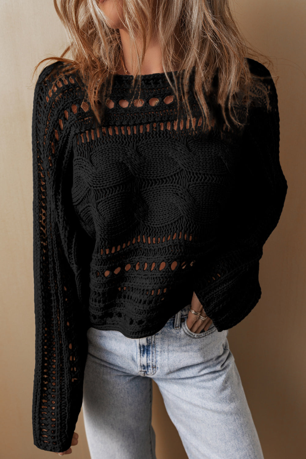 Alayna – Hollow-Out Cable Knit Cropped Sweater