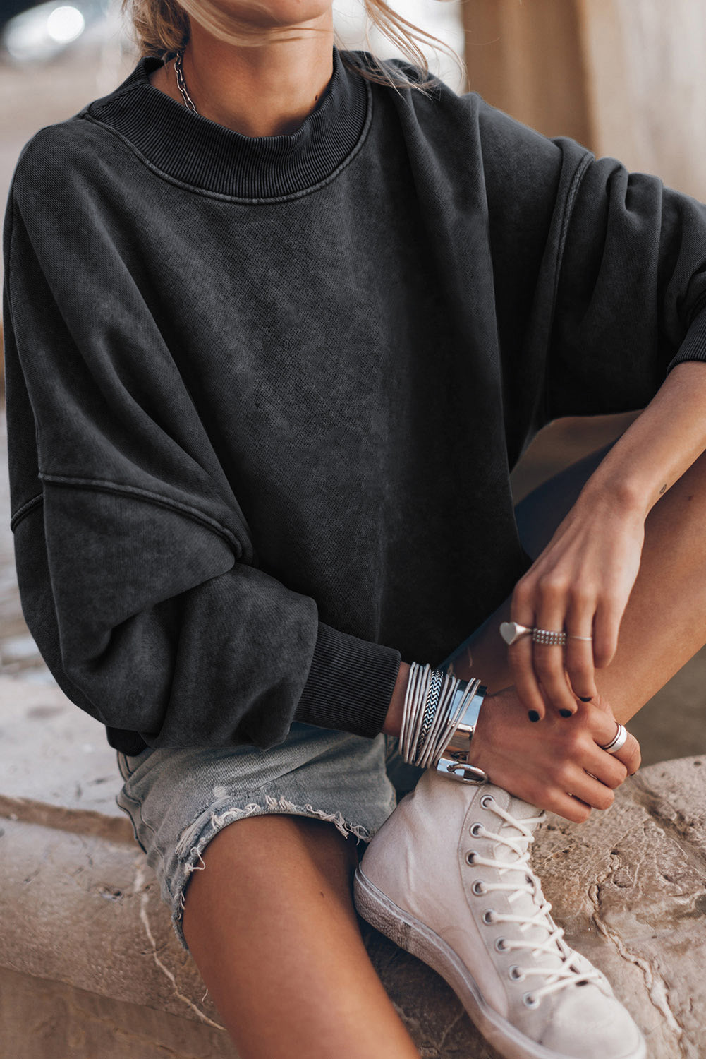 Adriana – Drop Shoulder Vintage Wash Pullover Sweatshirt