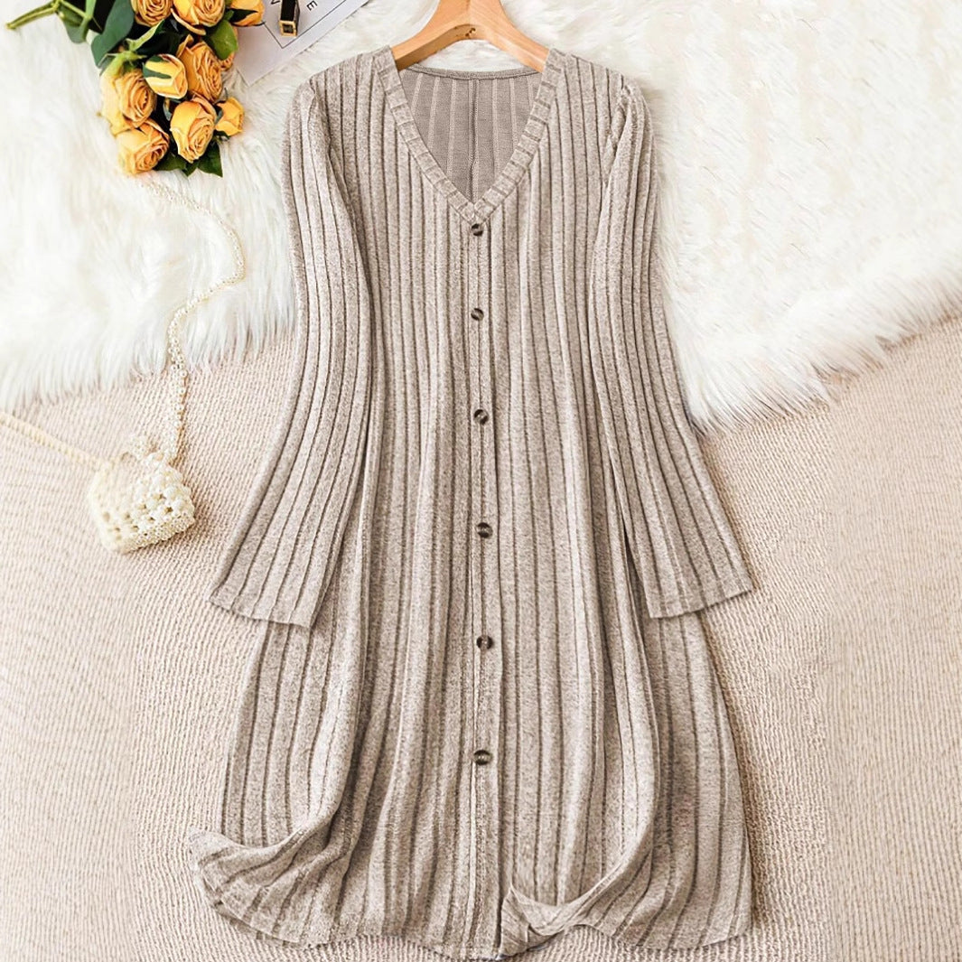 Eloise – Elegant Long Sleeve V-Neck Midi Dress