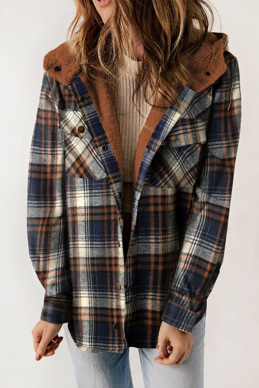 Juliet – Plaid Sherpa Lined Hooded Shacket