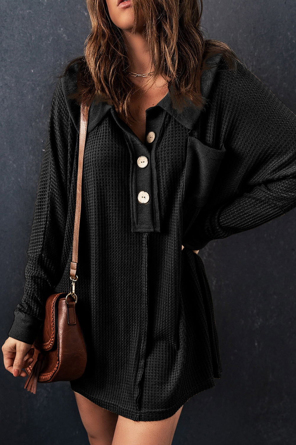 Kailani – Waffle Knit Long Sleeve Buttoned Top