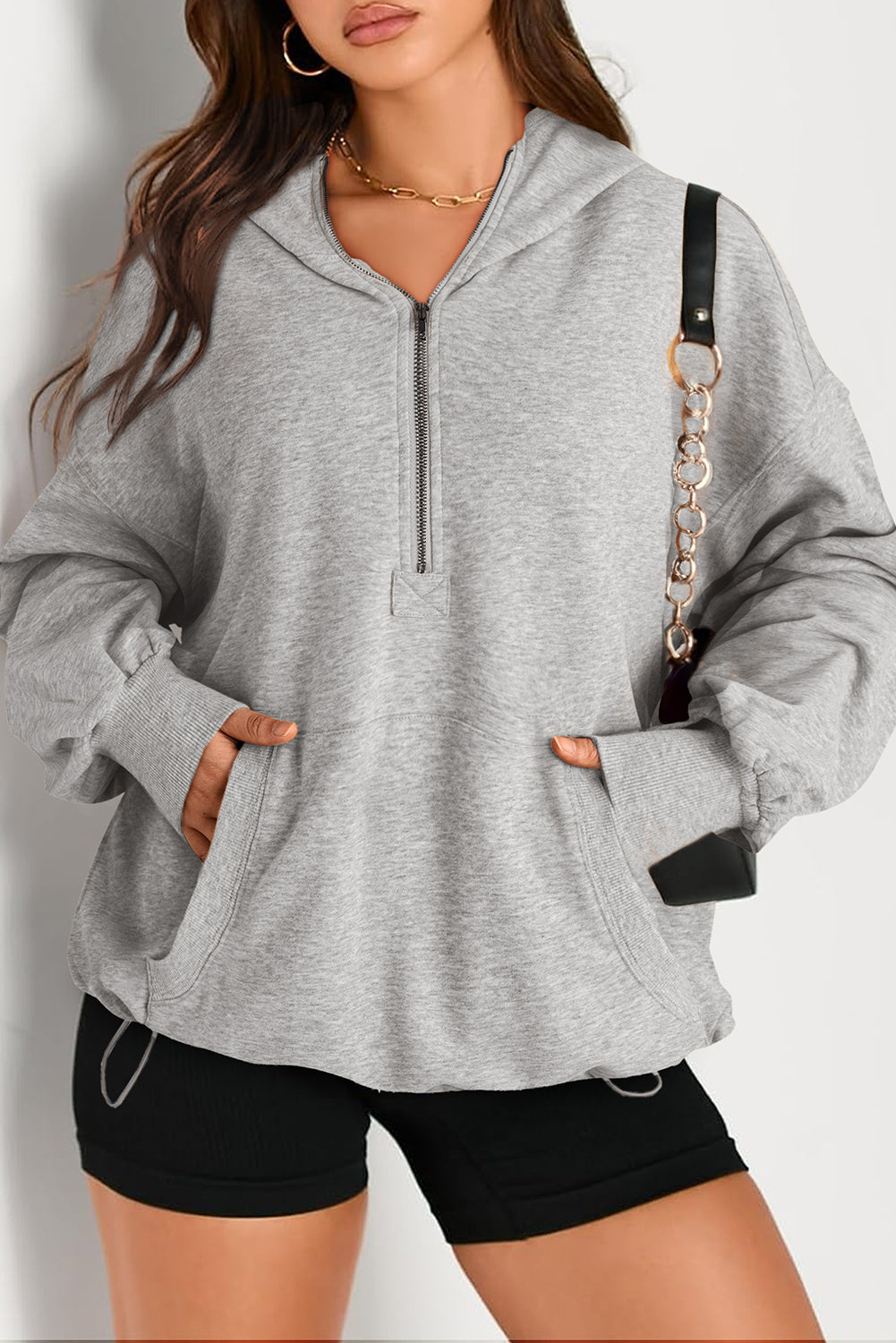 Julianna – Oversized Half-Zip Hoodie with Kangaroo Pocket