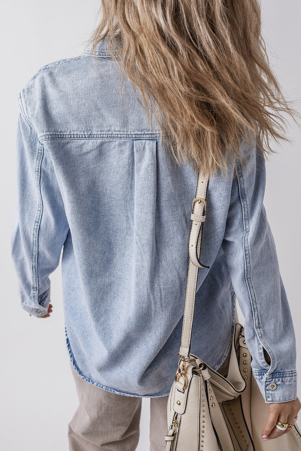 Brynlee – Beau Blue Long Sleeve Buttoned Chest Pocket Denim Shacket