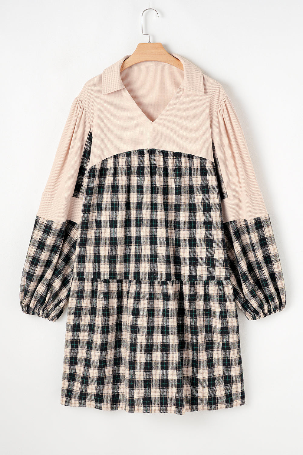 Noelle – Plus Size Black Plaid Patchwork Mini Dress