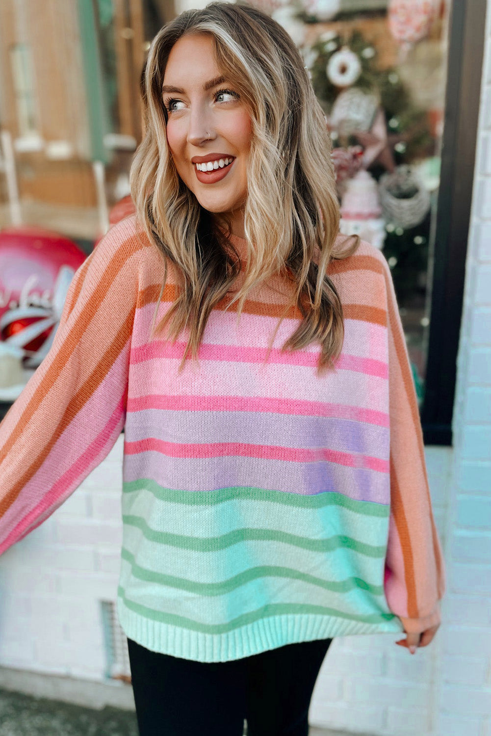 Palmer – Yellow Stripe Gradient Striped Ribbed Edge Loose Sweater