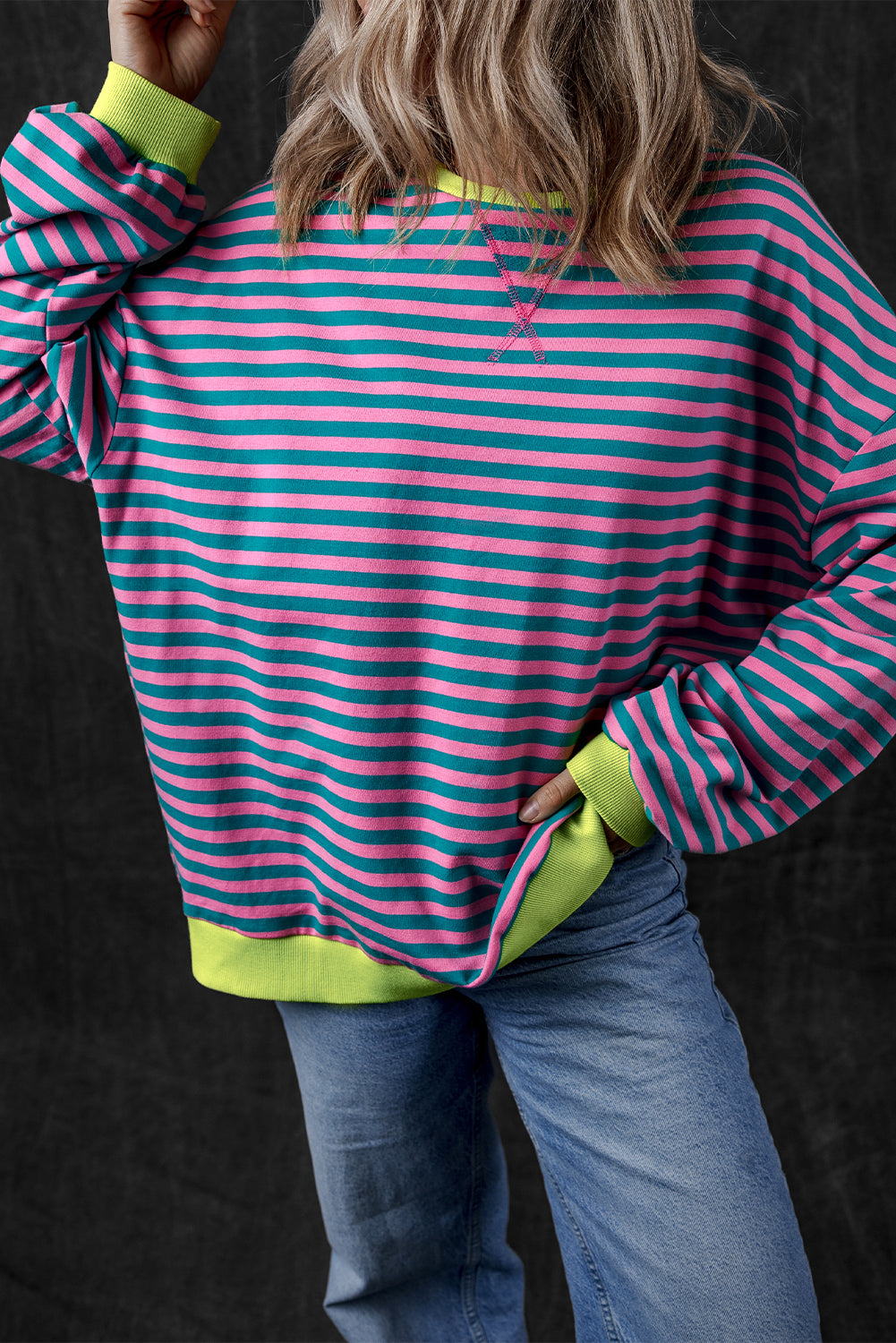 Rowan – Striped Oversized Pullover Sweatshirt with Contrast Trim
