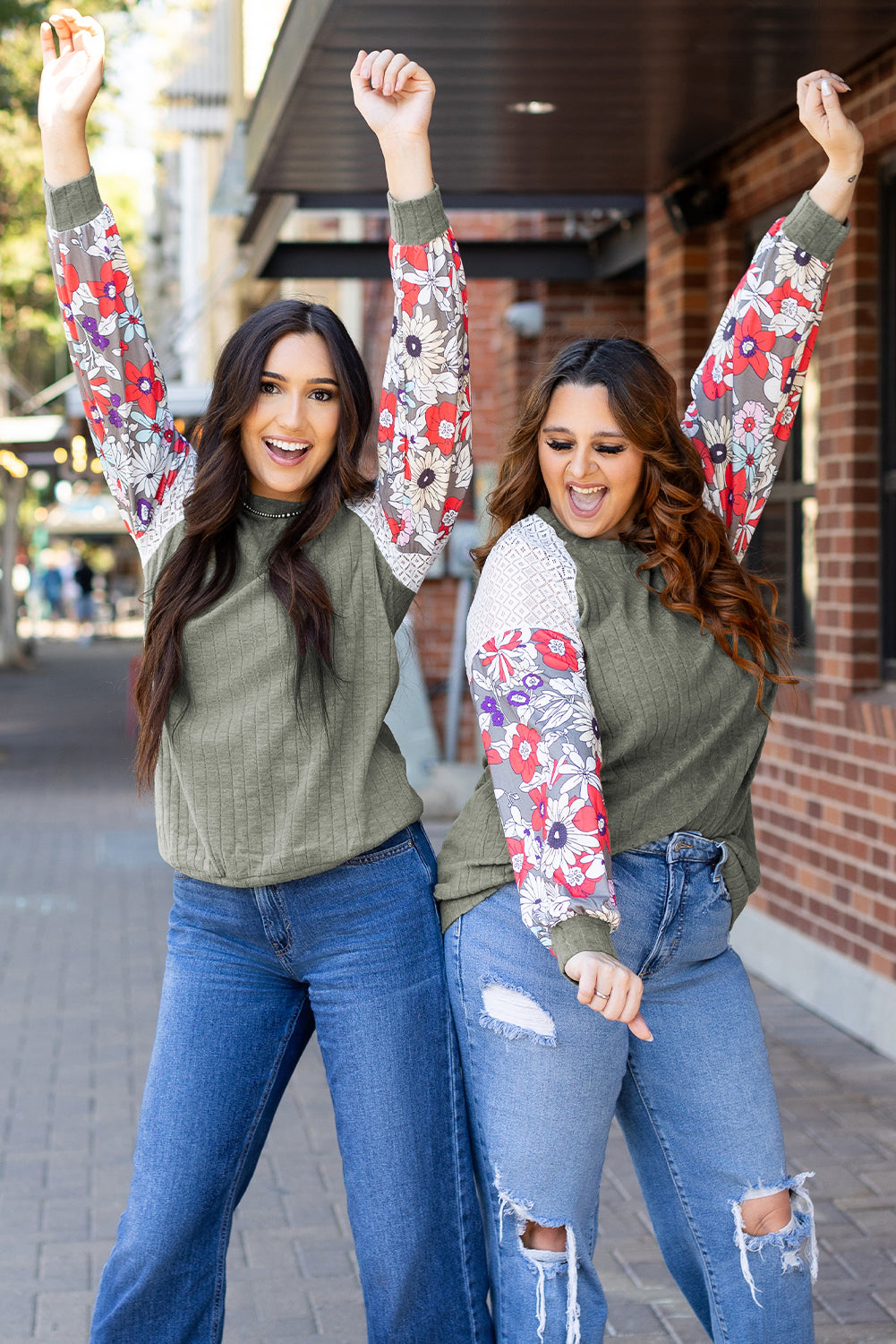 Vera – Floral Patchwork Ribbed Knit Long Sleeve Blouse