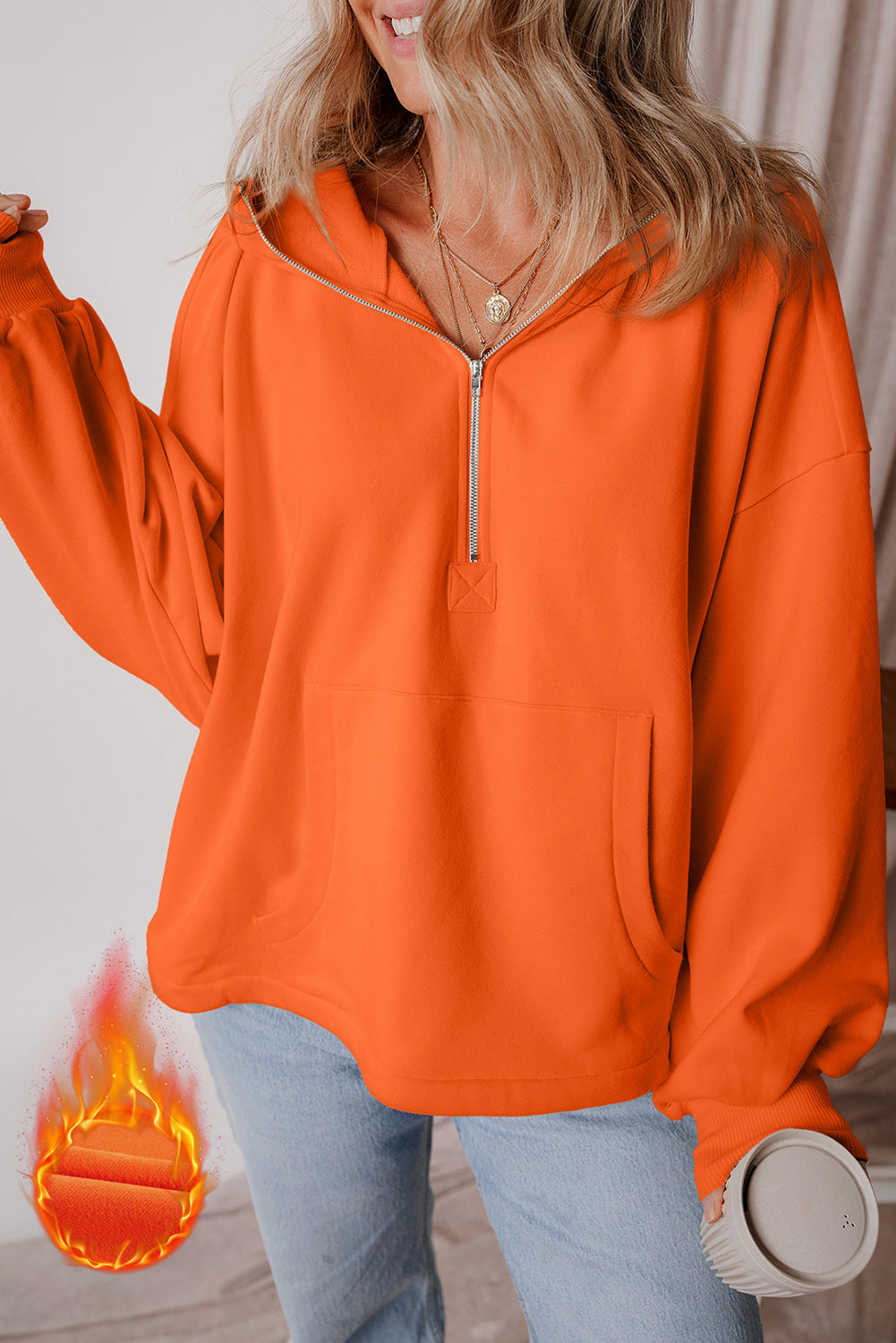 Thea – Fleece Lined Half-Zip Hoodie with Kangaroo Pocket