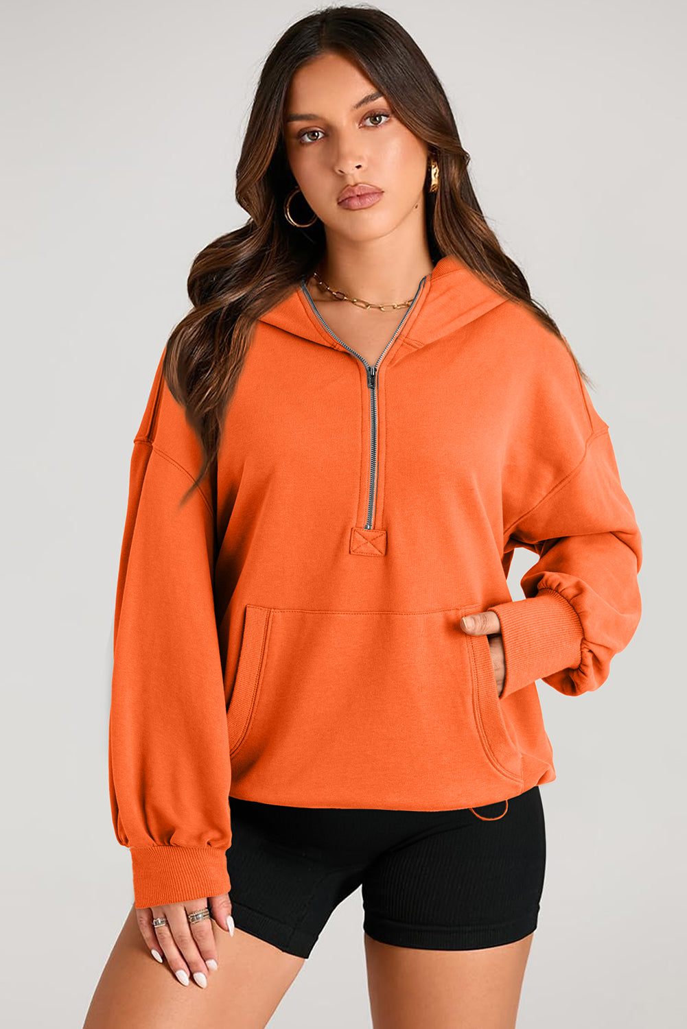 Julianna – Oversized Half-Zip Hoodie with Kangaroo Pocket