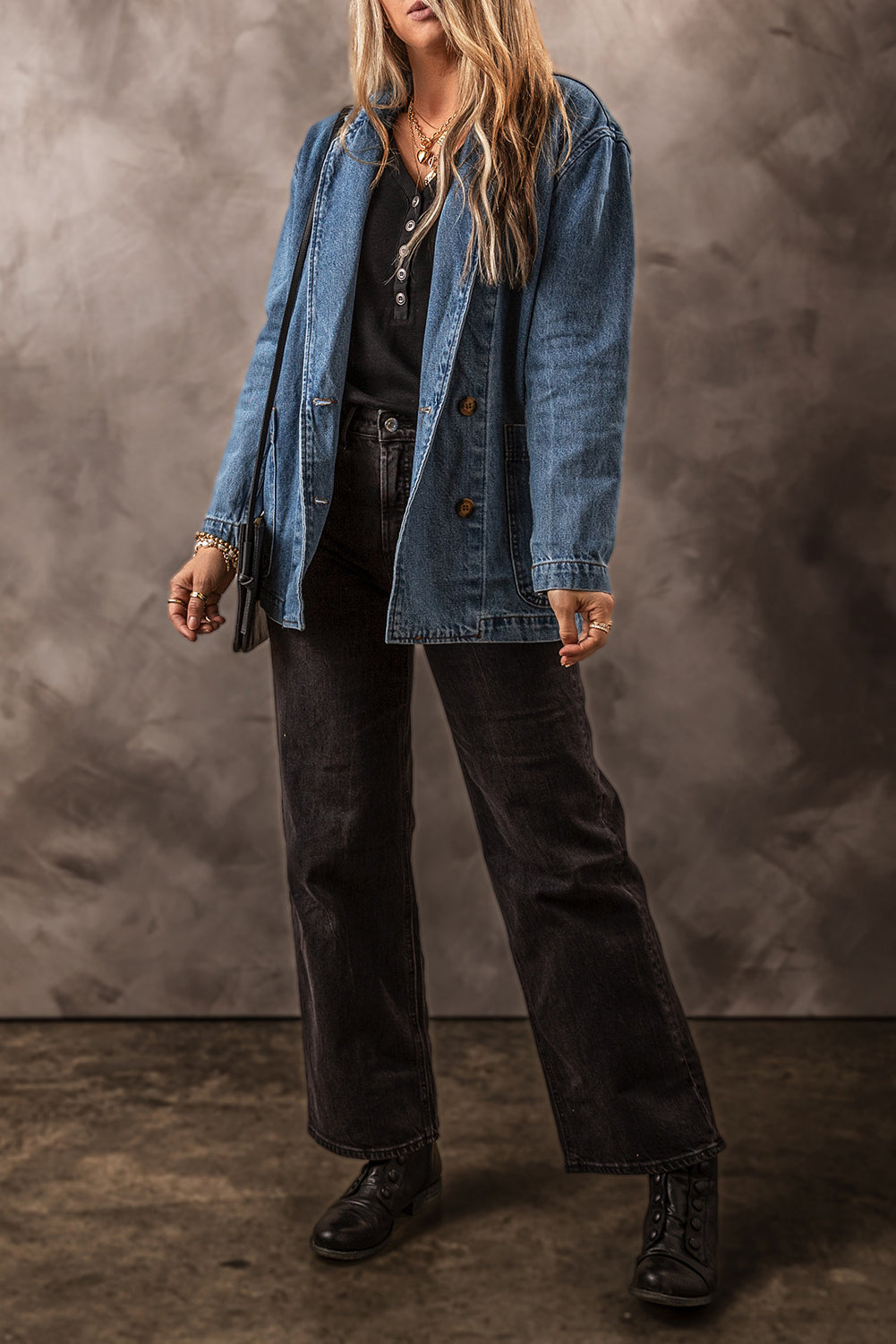 Molly – Sail Blue Denim Jacket with Side Pockets