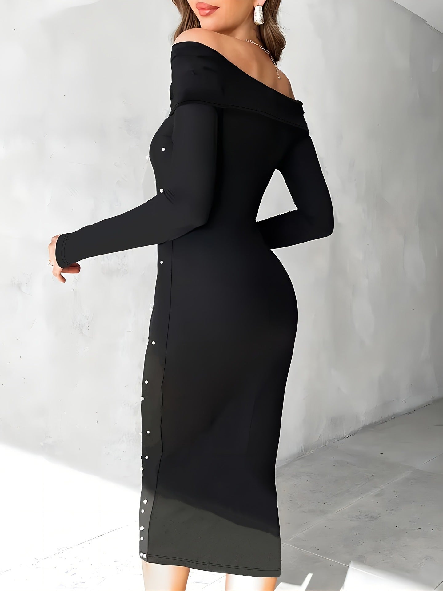 Hannah – Elegant Long Sleeve Slim Fit Midi Dress