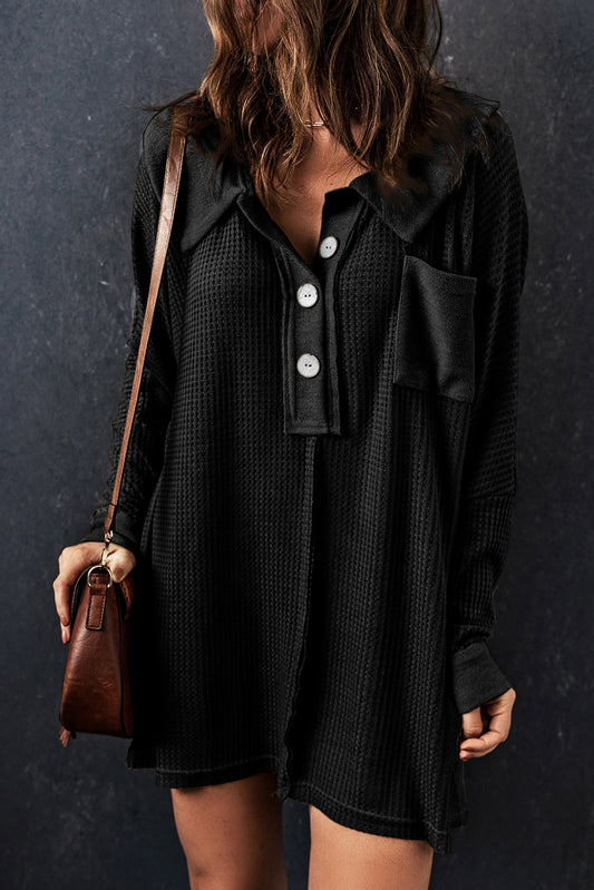 Kailani – Waffle Knit Long Sleeve Buttoned Top