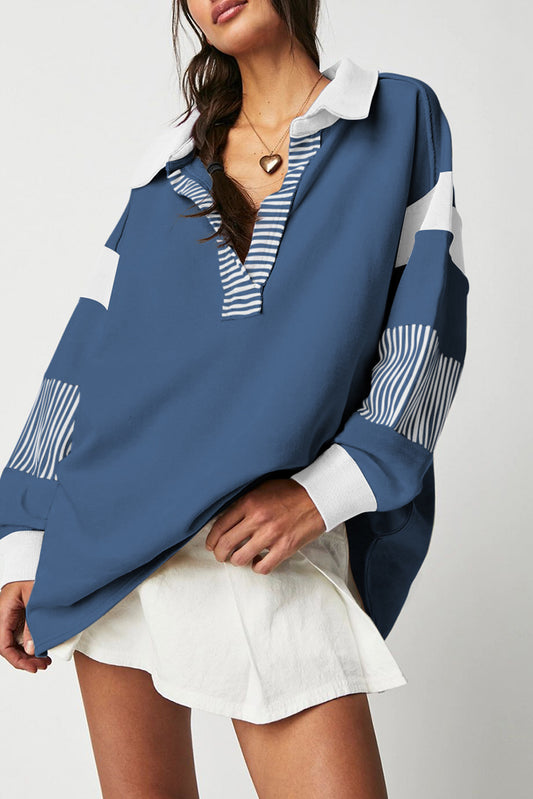 Aurelia – Women's Striped Colorblock Sweatshirt with Contrast Collar