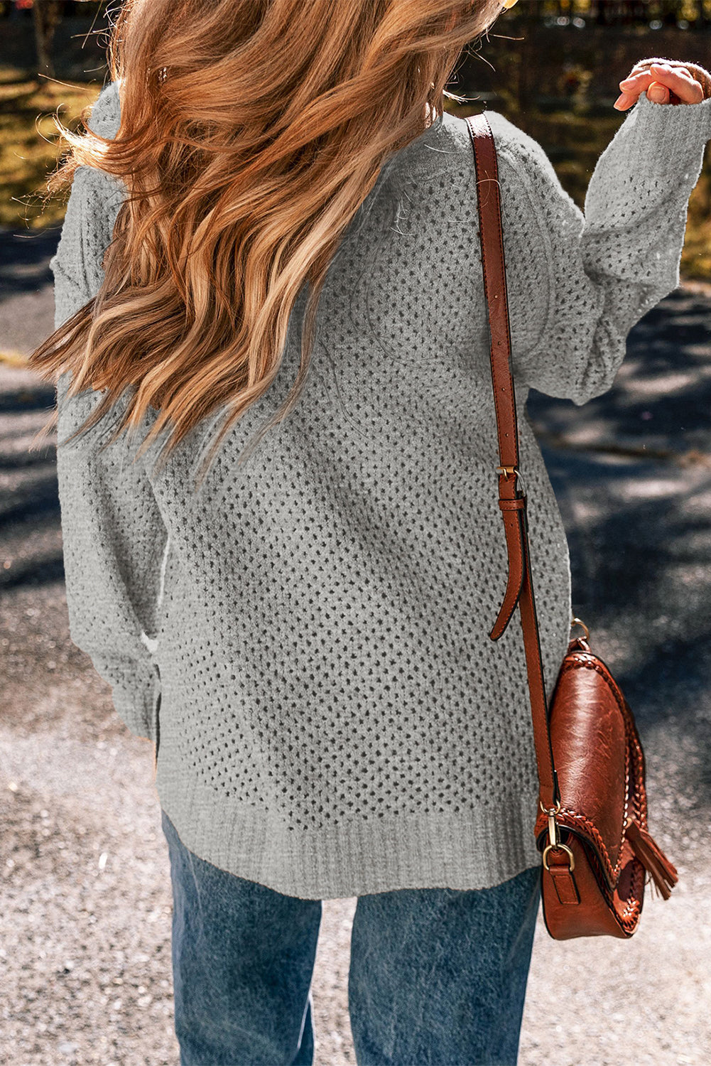 Camilla – Loose Knit V-Neck Sweater with Eyelet Detail