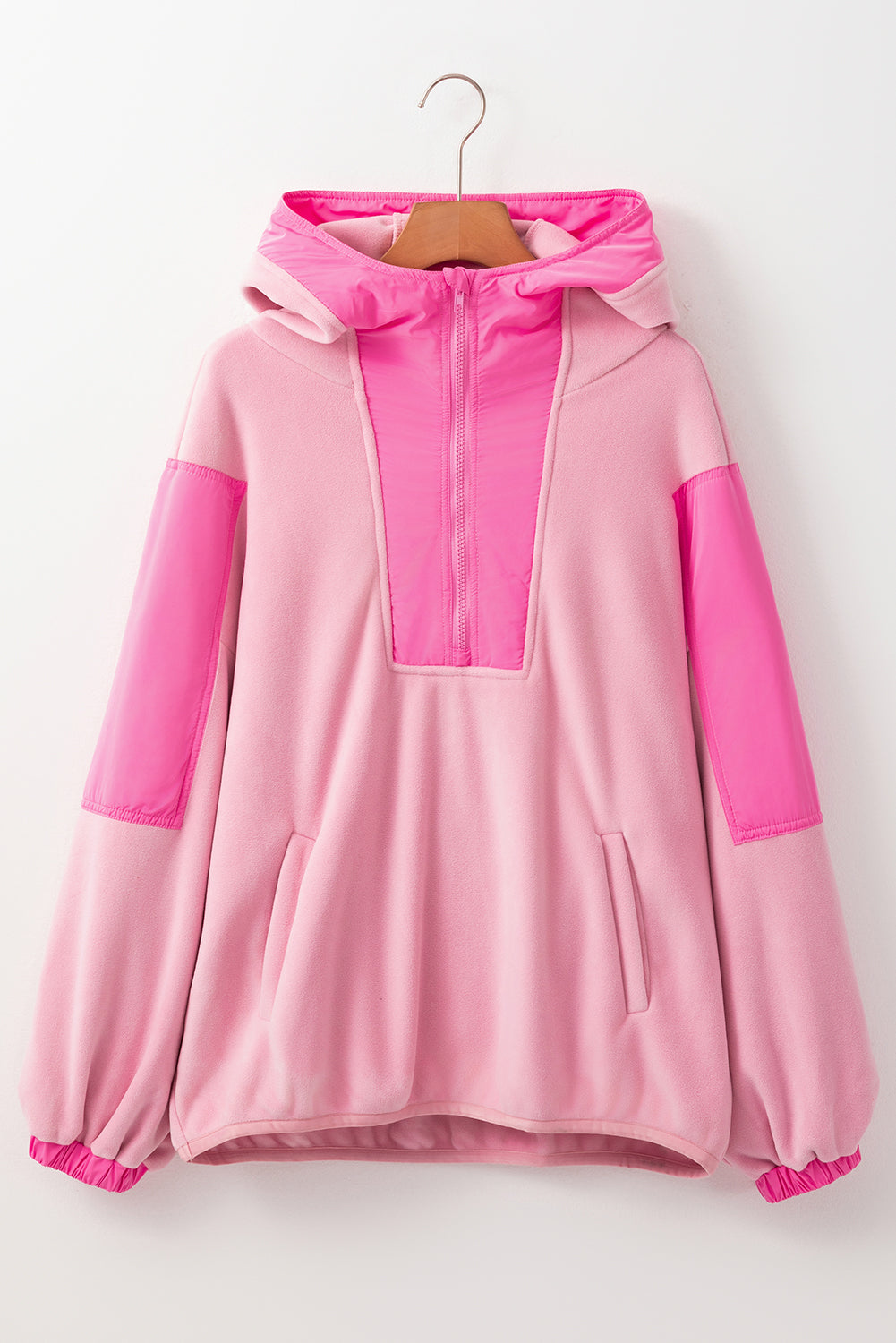 Poppy – Oversized Patchwork Sherpa Hoodie with Half Zip