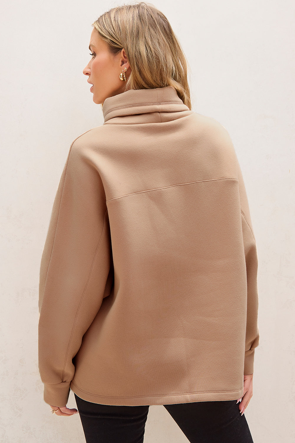 Mya – Drawstring Turtleneck Sweatshirt with Dolman Sleeves