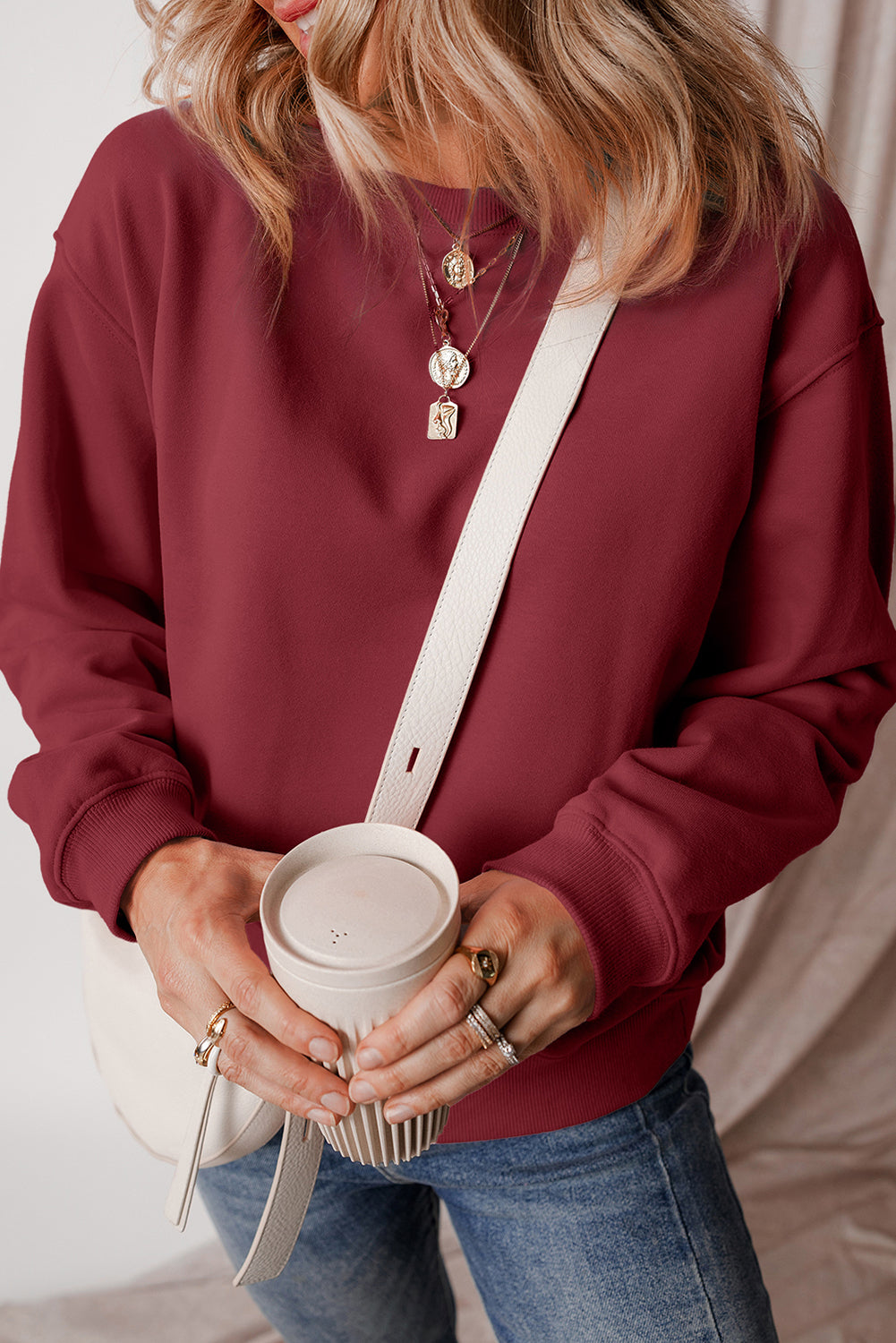 Logan – Women's Fleece Lined Burgundy Terry Sweatshirt
