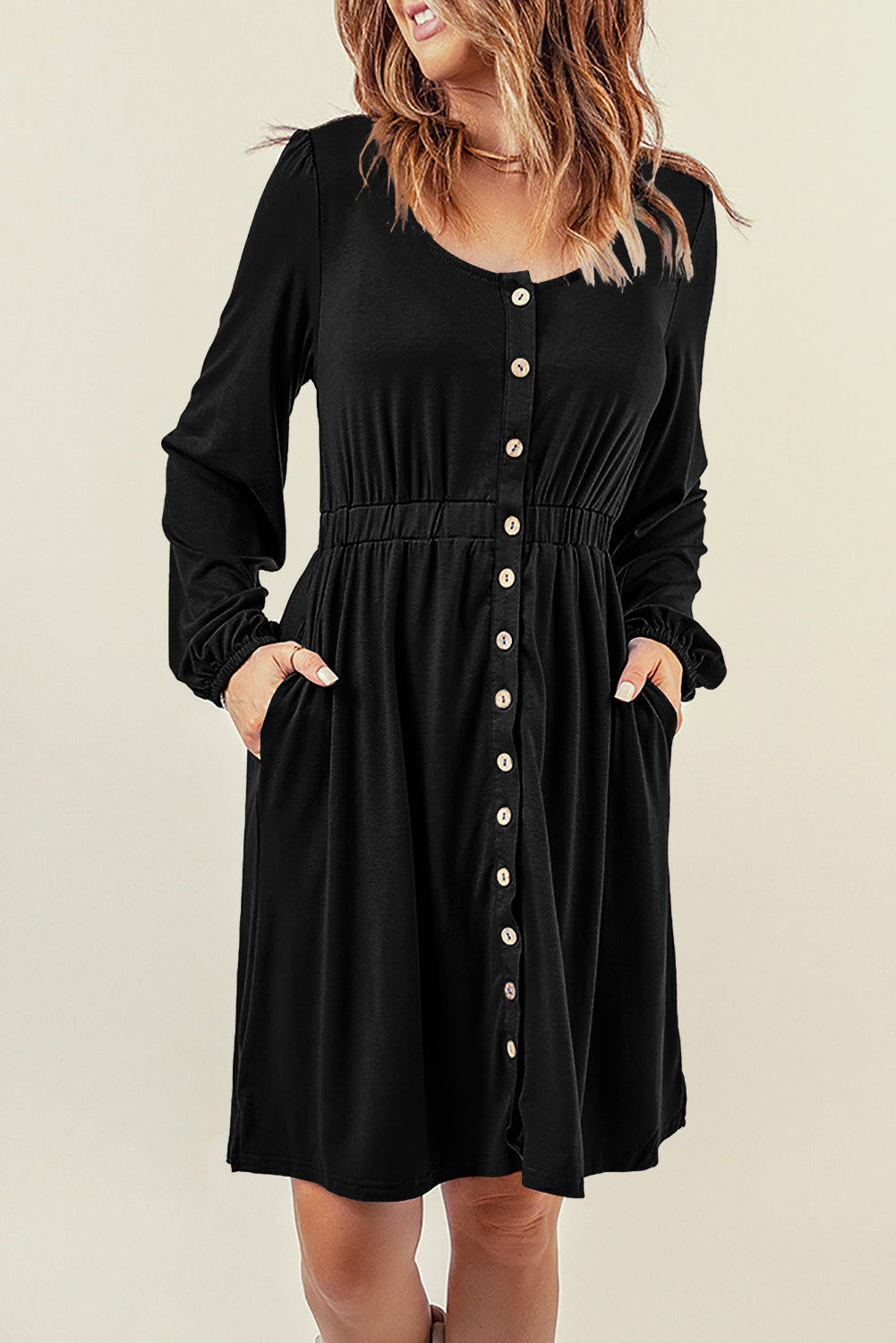 Sawyer – Women's Casual Long Sleeve Button-Up High Waist Dress