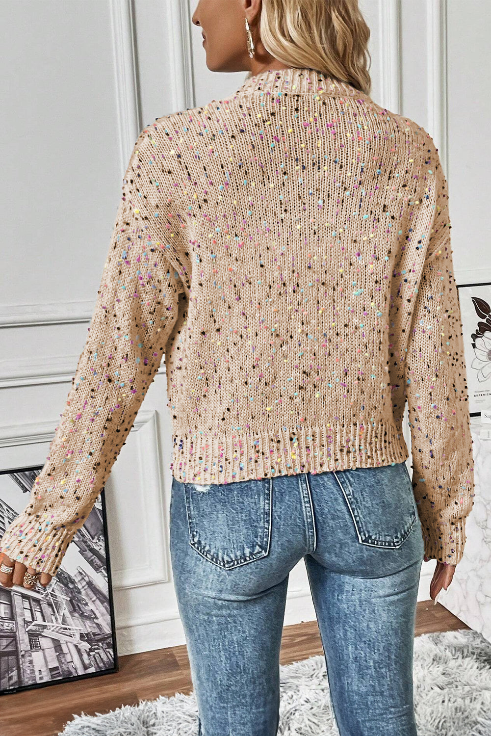 Kendall – Rhinestone Embellished Confetti Knit Cardigan Sweater