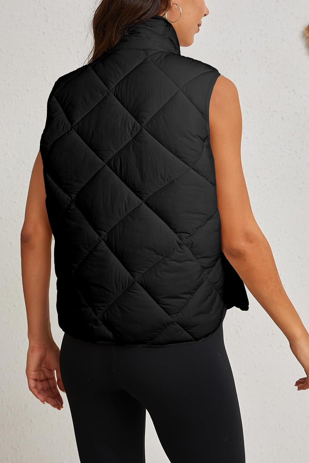 Amina – Quilted High Neck Button-Up Vest with Front Pockets