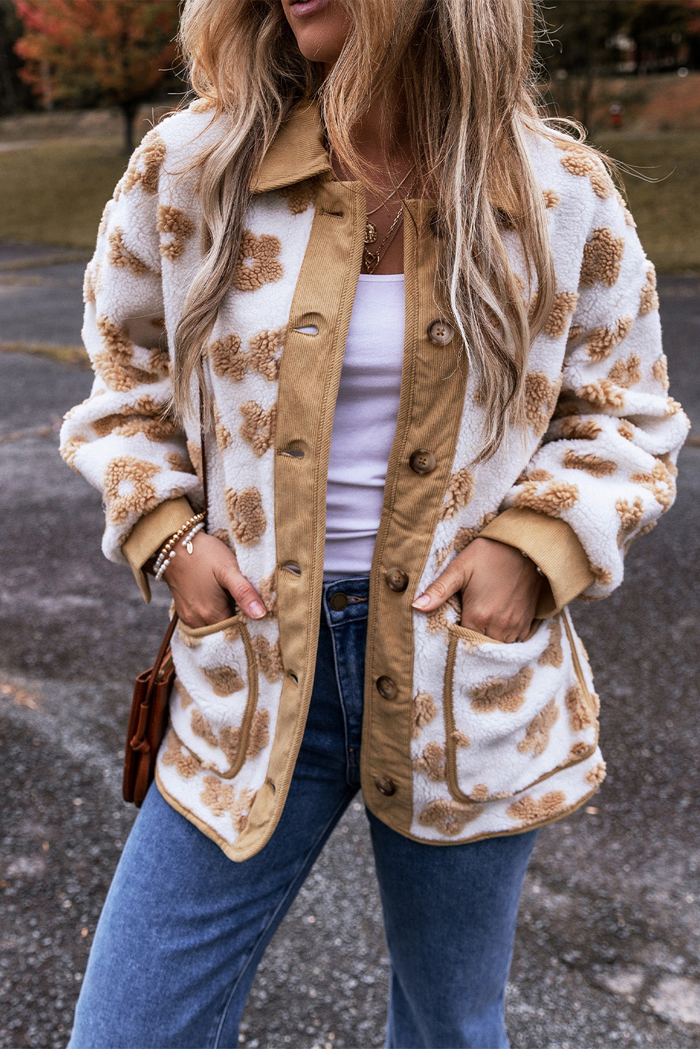 Kali – Button-Up Fleece Jacket with Floral Pattern