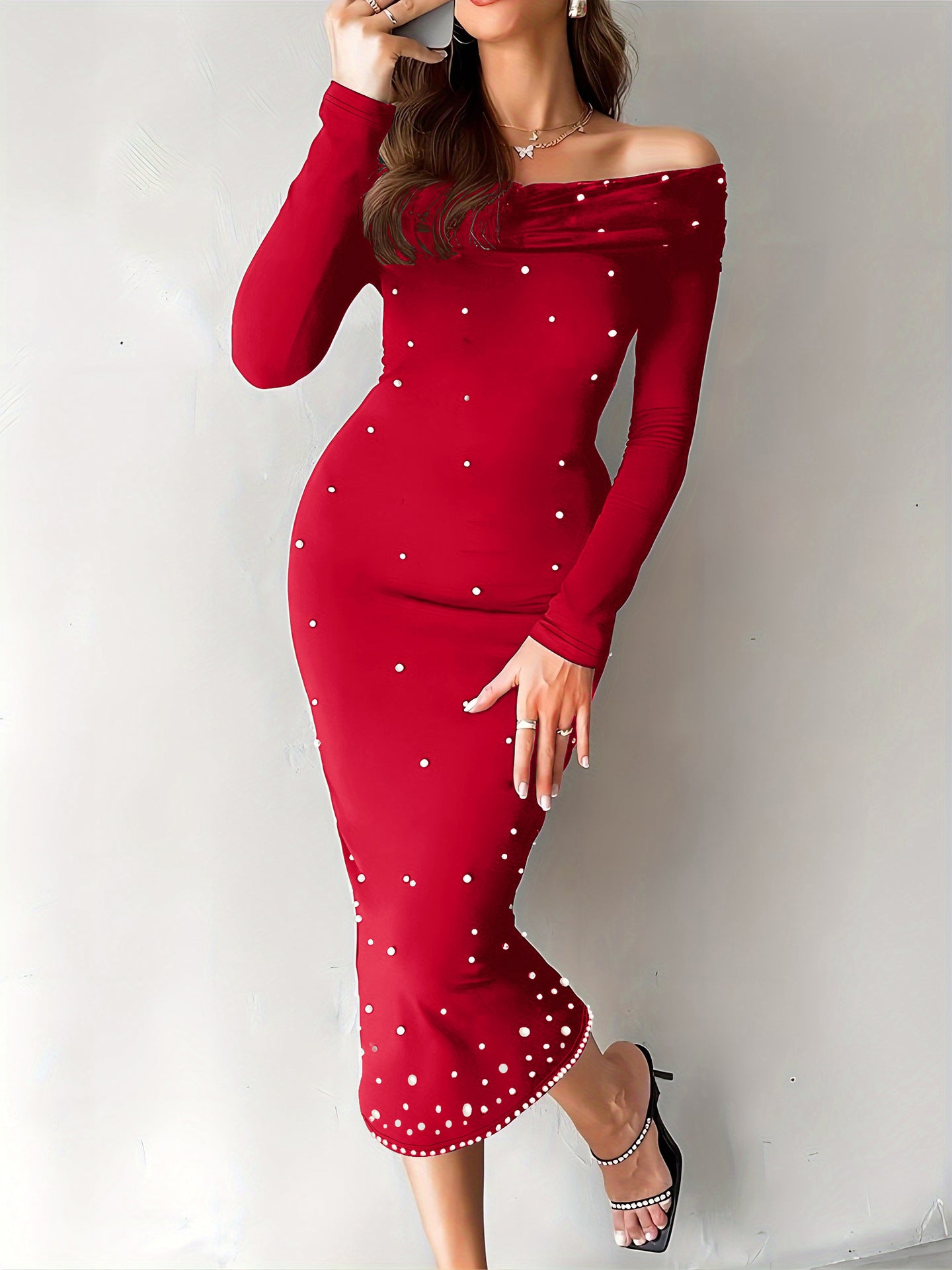 Hannah – Elegant Long Sleeve Slim Fit Midi Dress