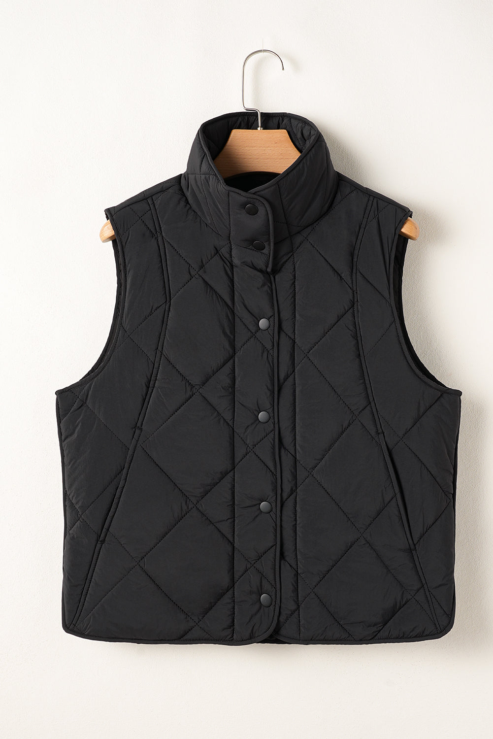 Amina – Quilted High Neck Button-Up Vest with Front Pockets
