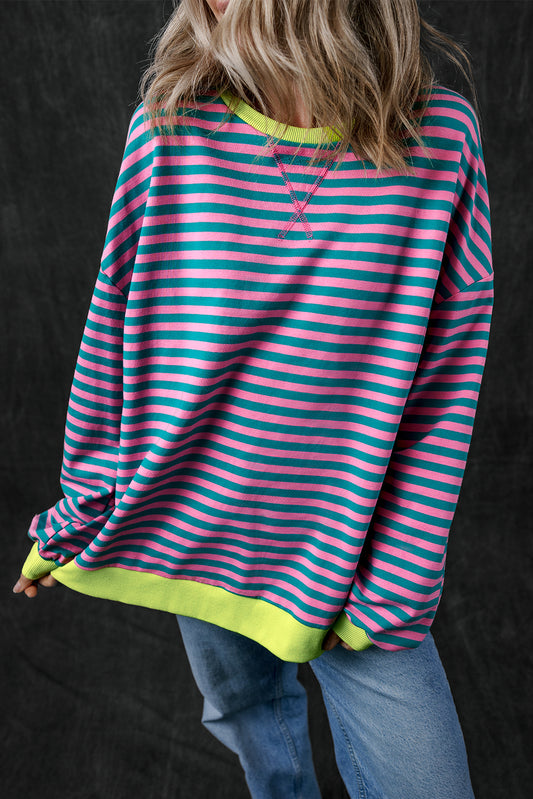 Rowan – Striped Oversized Pullover Sweatshirt with Contrast Trim