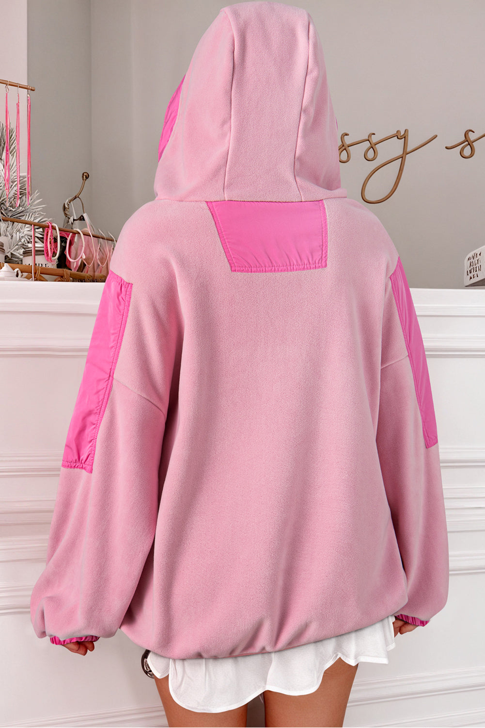 Poppy – Oversized Patchwork Sherpa Hoodie with Half Zip