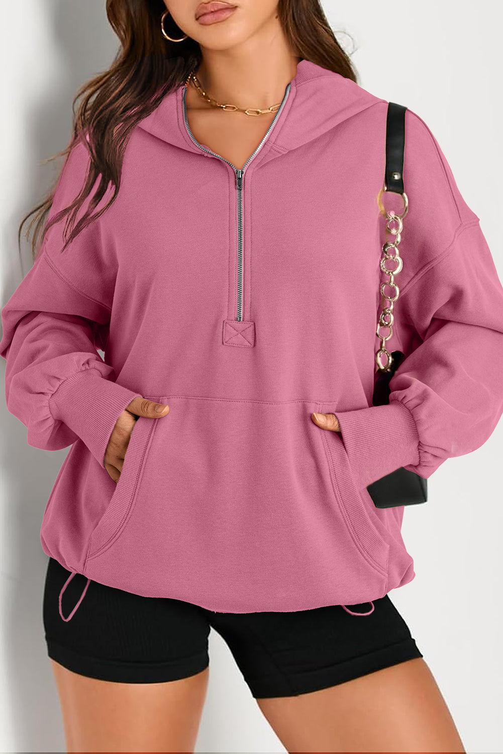 Julianna – Oversized Half-Zip Hoodie with Kangaroo Pocket
