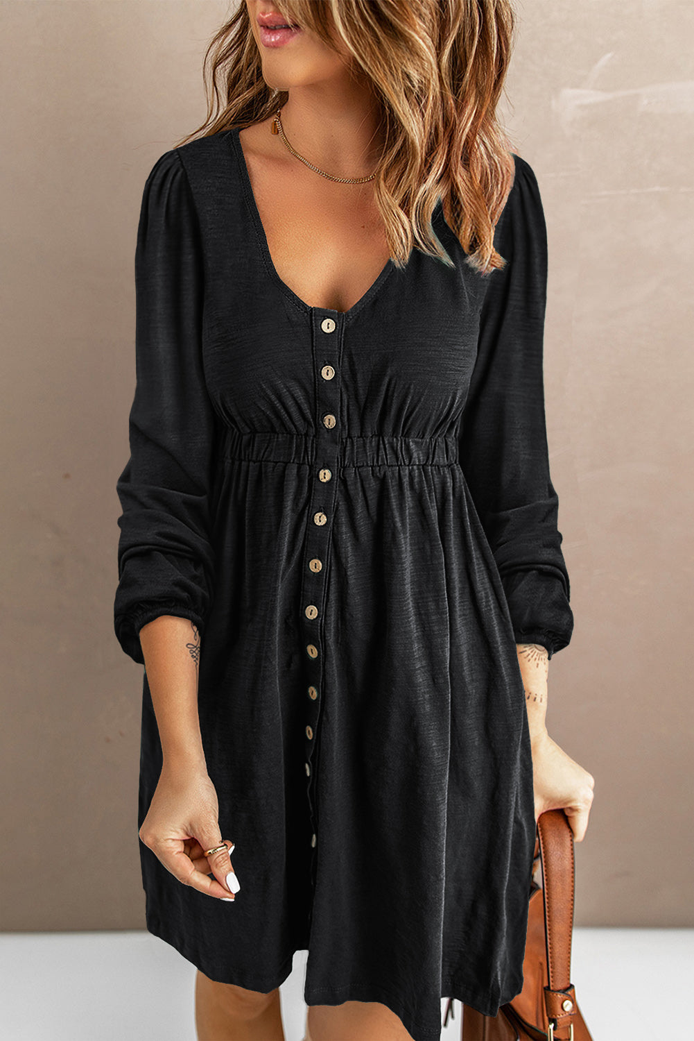 Sawyer – Women's Casual Long Sleeve Button-Up High Waist Dress