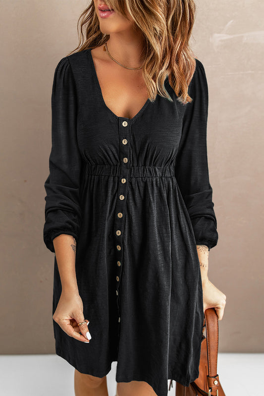 Sawyer – Women's Casual Long Sleeve Button-Up High Waist Dress