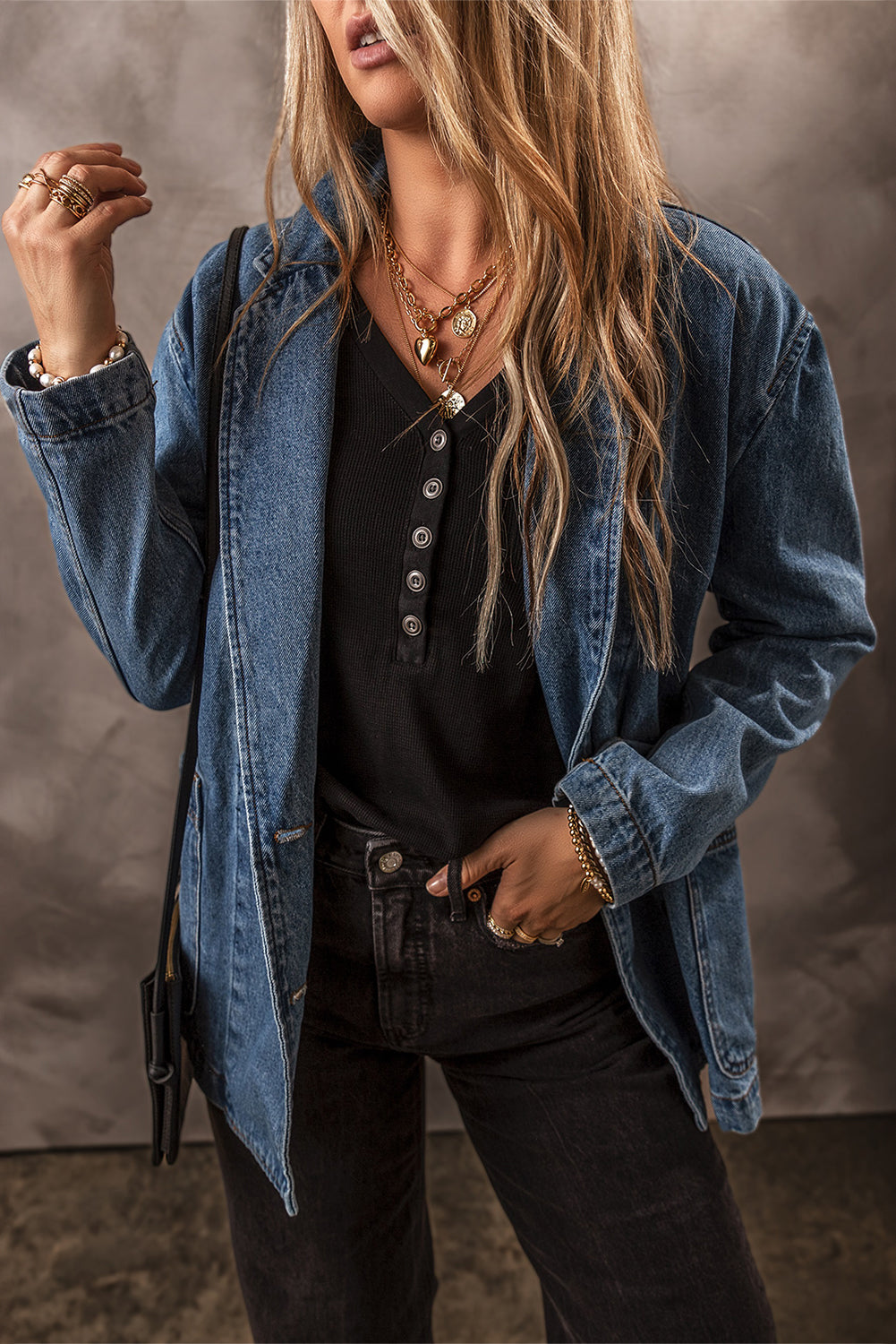 Molly – Sail Blue Denim Jacket with Side Pockets