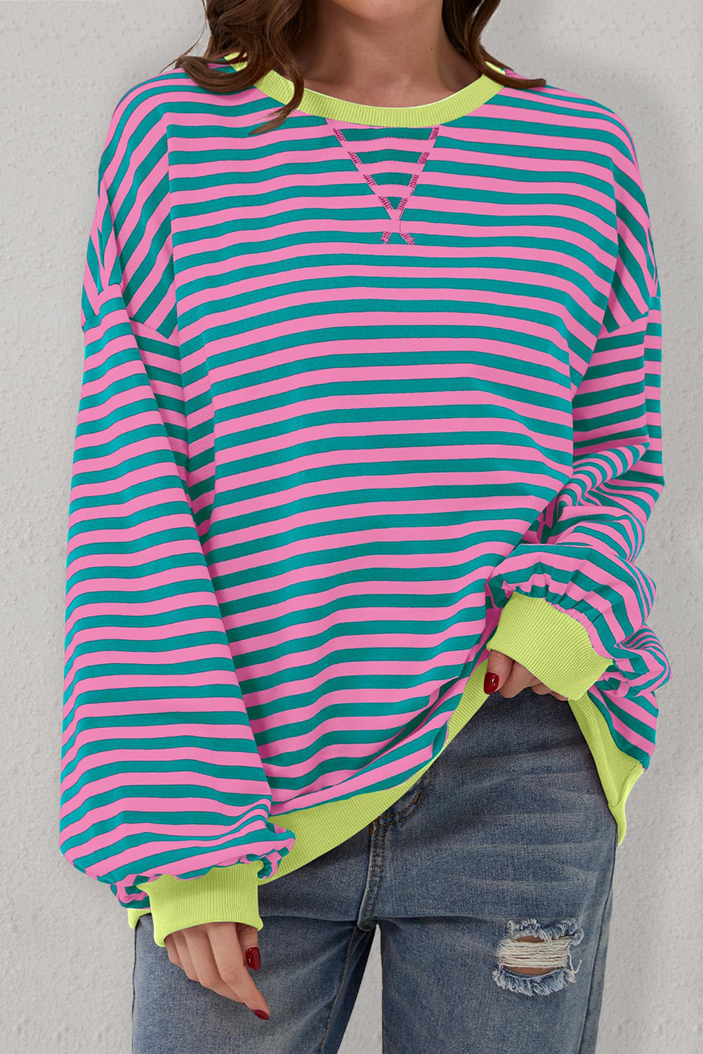 Rowan – Striped Oversized Pullover Sweatshirt with Contrast Trim