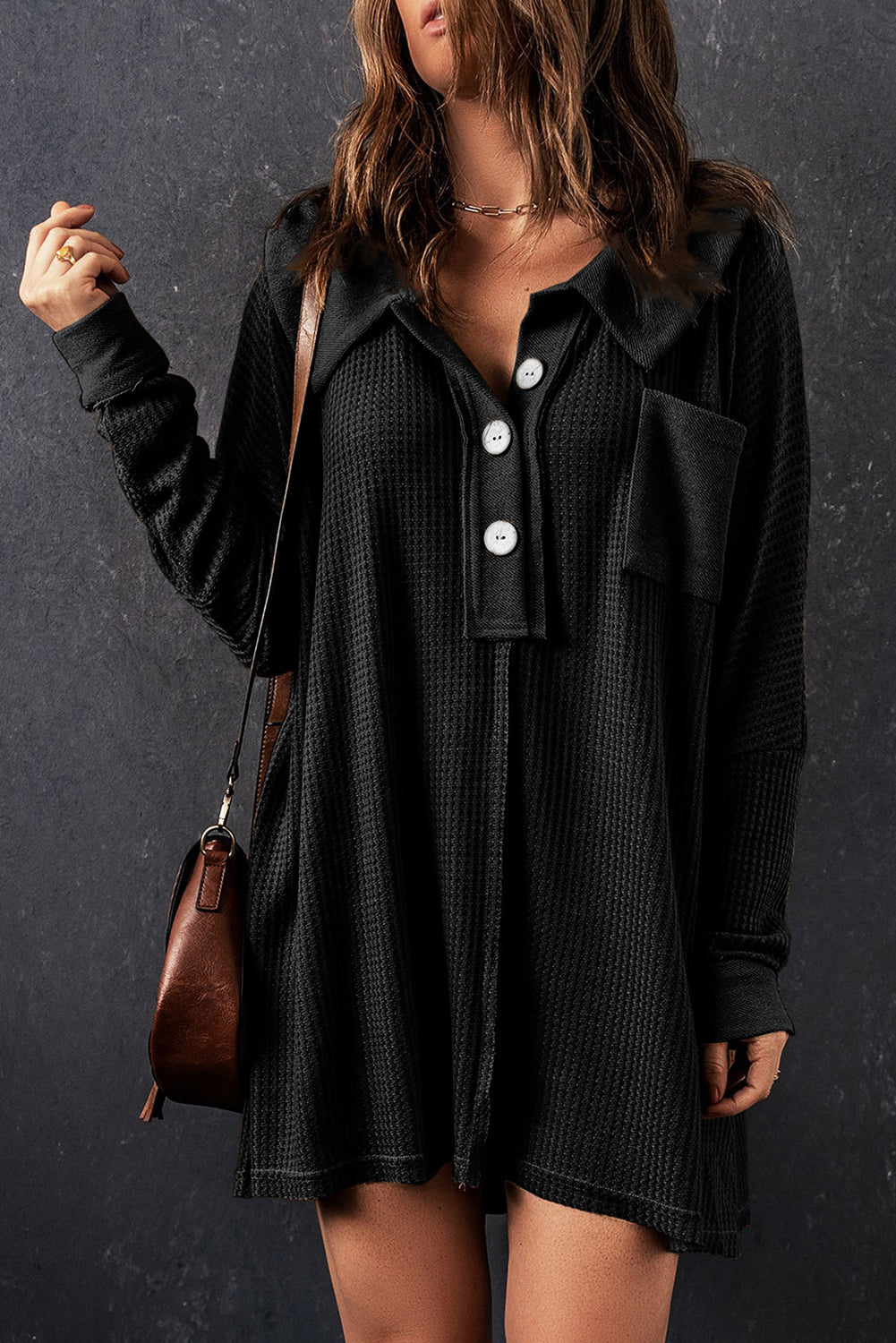 Kailani – Waffle Knit Long Sleeve Buttoned Top