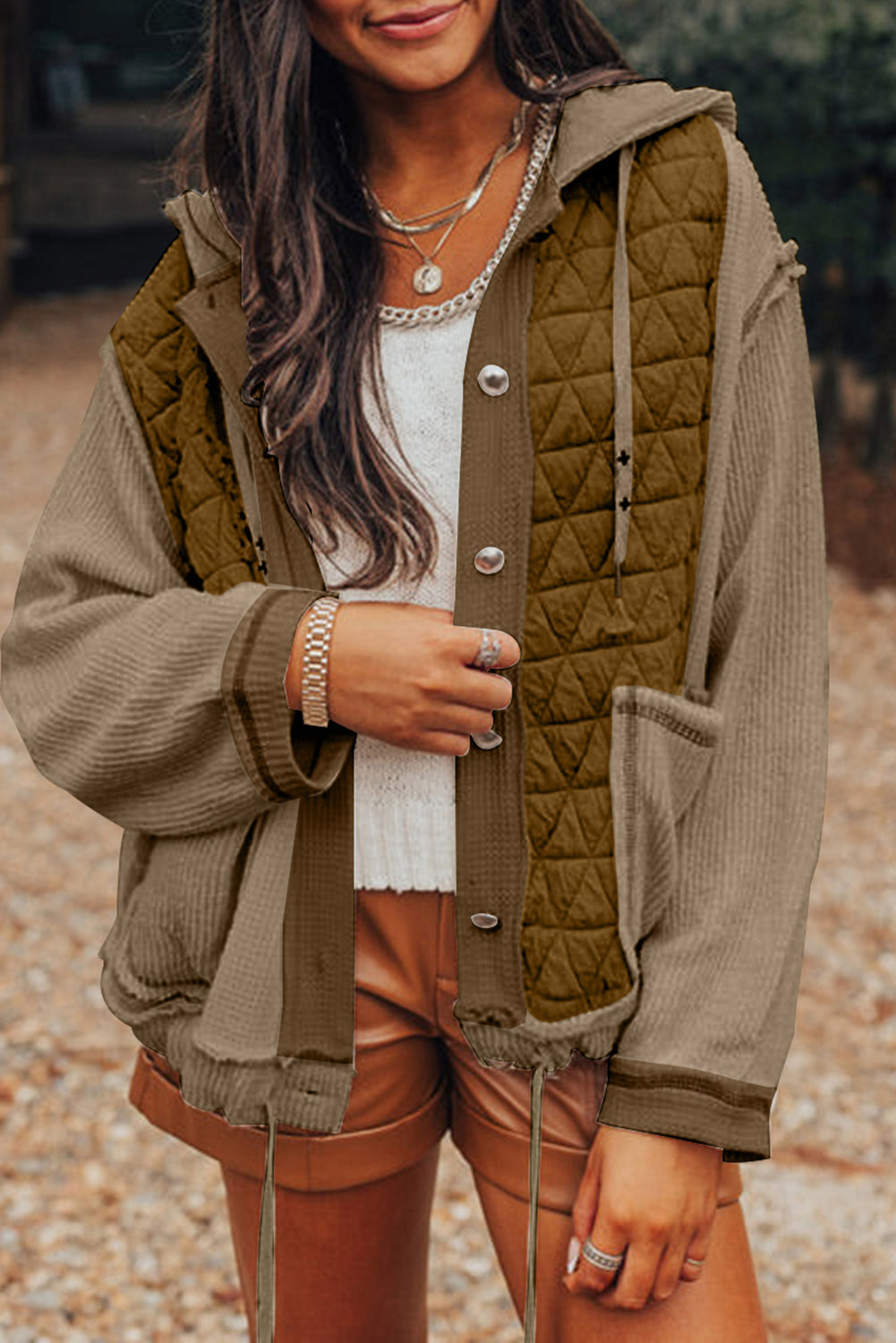 Elianna – Quilted Patchwork Loose Fit Hooded Jacket