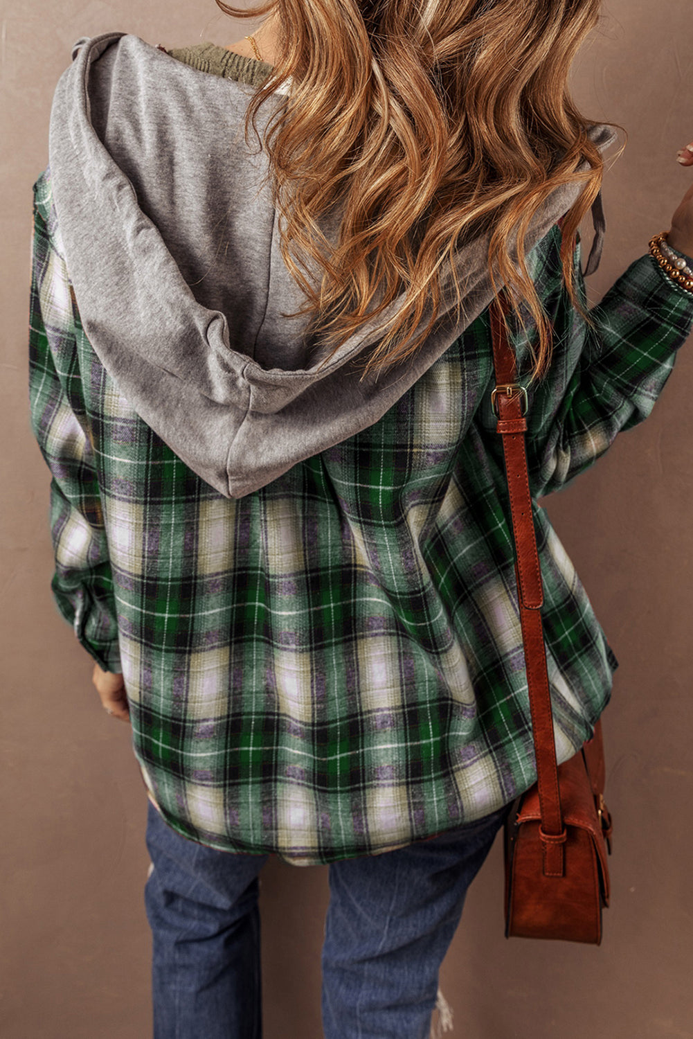 Nayeli – Hooded Plaid Button-Up Shacket with Chest Pocket